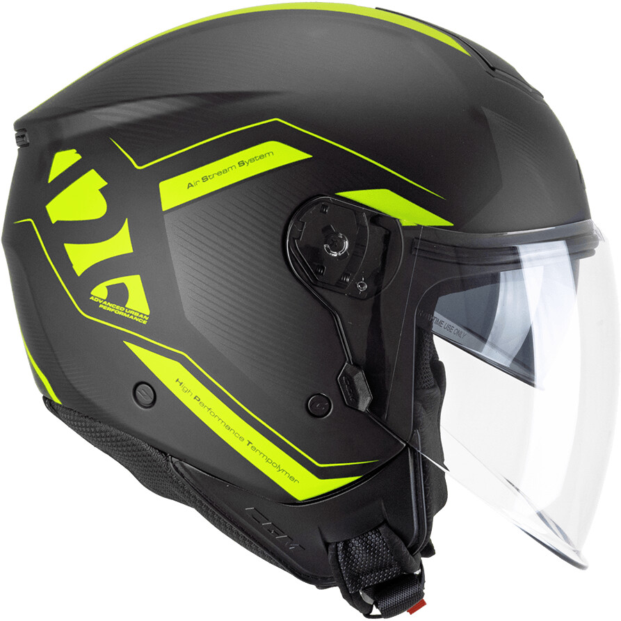 Casque de moto jet CGM 126G IPE CITY, noir et jaune fluorescent mat