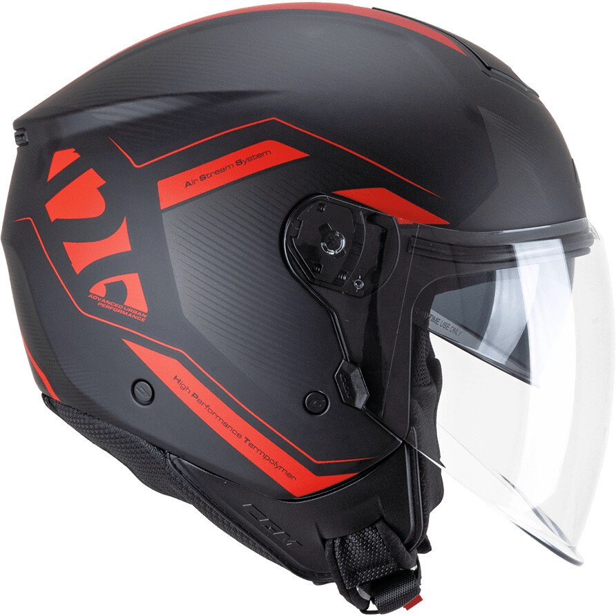 Casque de moto jet CGM 126G IPE CITY, noir mat/rouge