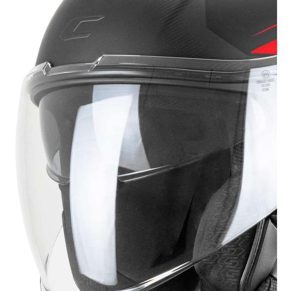 Casque de moto jet CGM 126G IPE CITY, noir mat/rouge