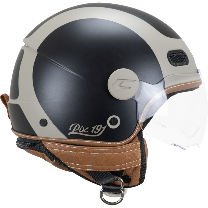 Casque de moto jet CGM 191G PIX SPRINT, beige et noir mat, forme profilée