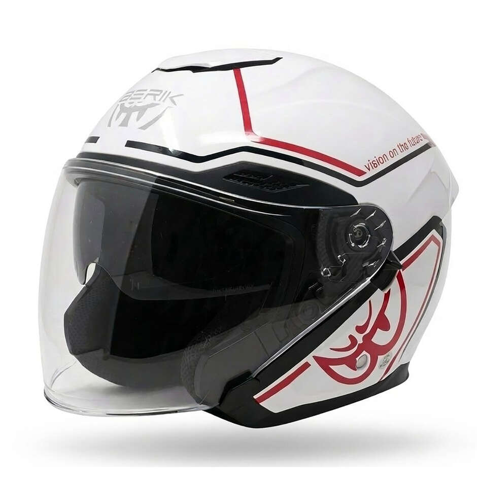 Casque de moto jet double visière Berik OF669 Basic J, blanc et rouge