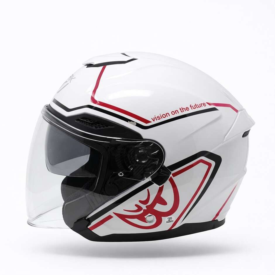 Casque de moto jet double visière Berik OF669 Basic J, blanc et rouge