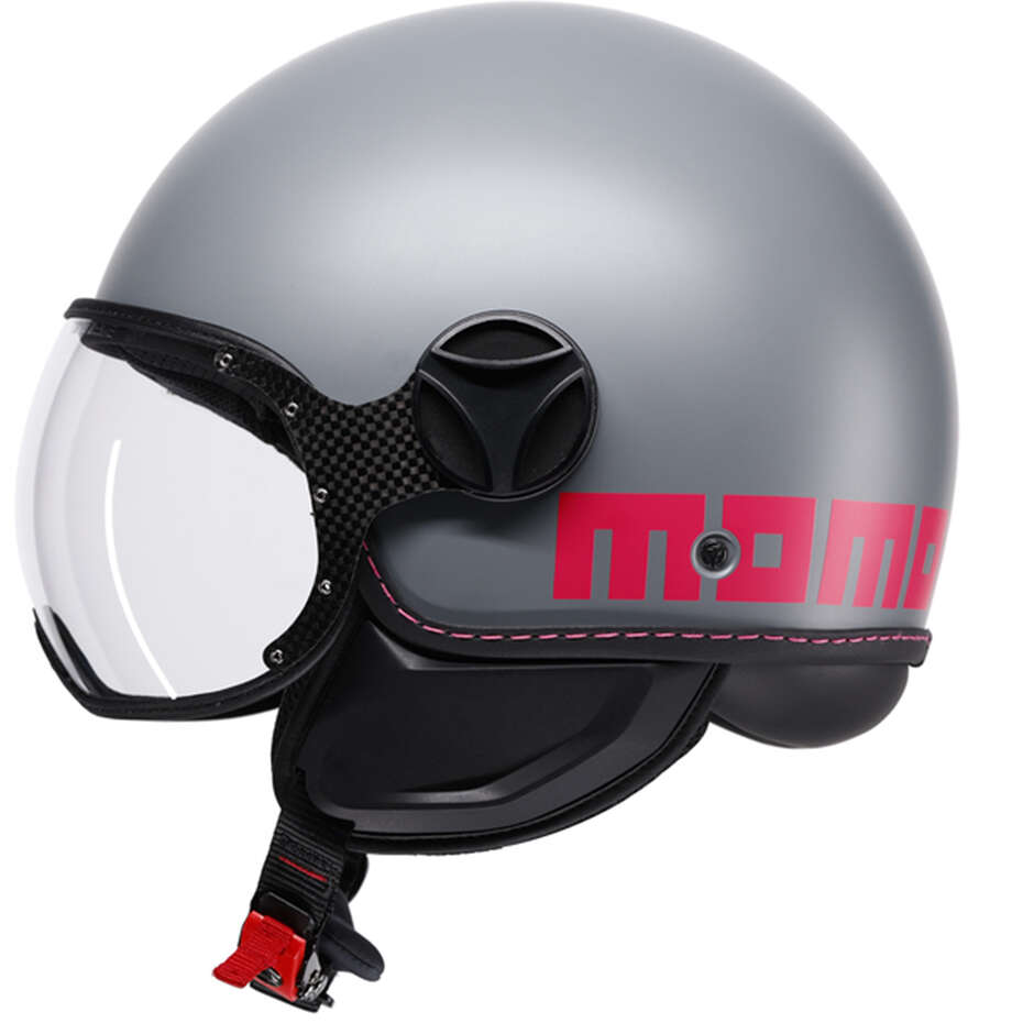 Casque de moto jet Momo Design FGTR CLASSIC Gris mat Fuchsia fluo