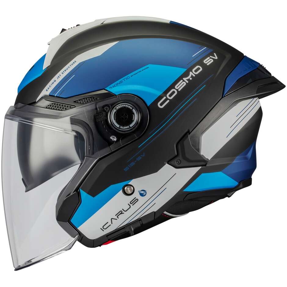 Casque de moto jet MT Helmets COSMO SV ICARUS B7 Bleu Blanc Noir Mat