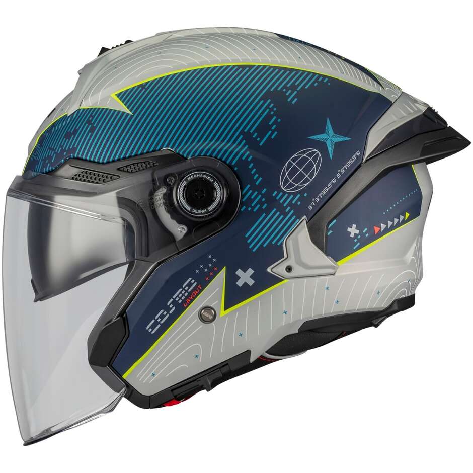 Casque de moto jet MT Helmets COSMO SV LAYOUT C7 Gris Bleu Jaune Mat