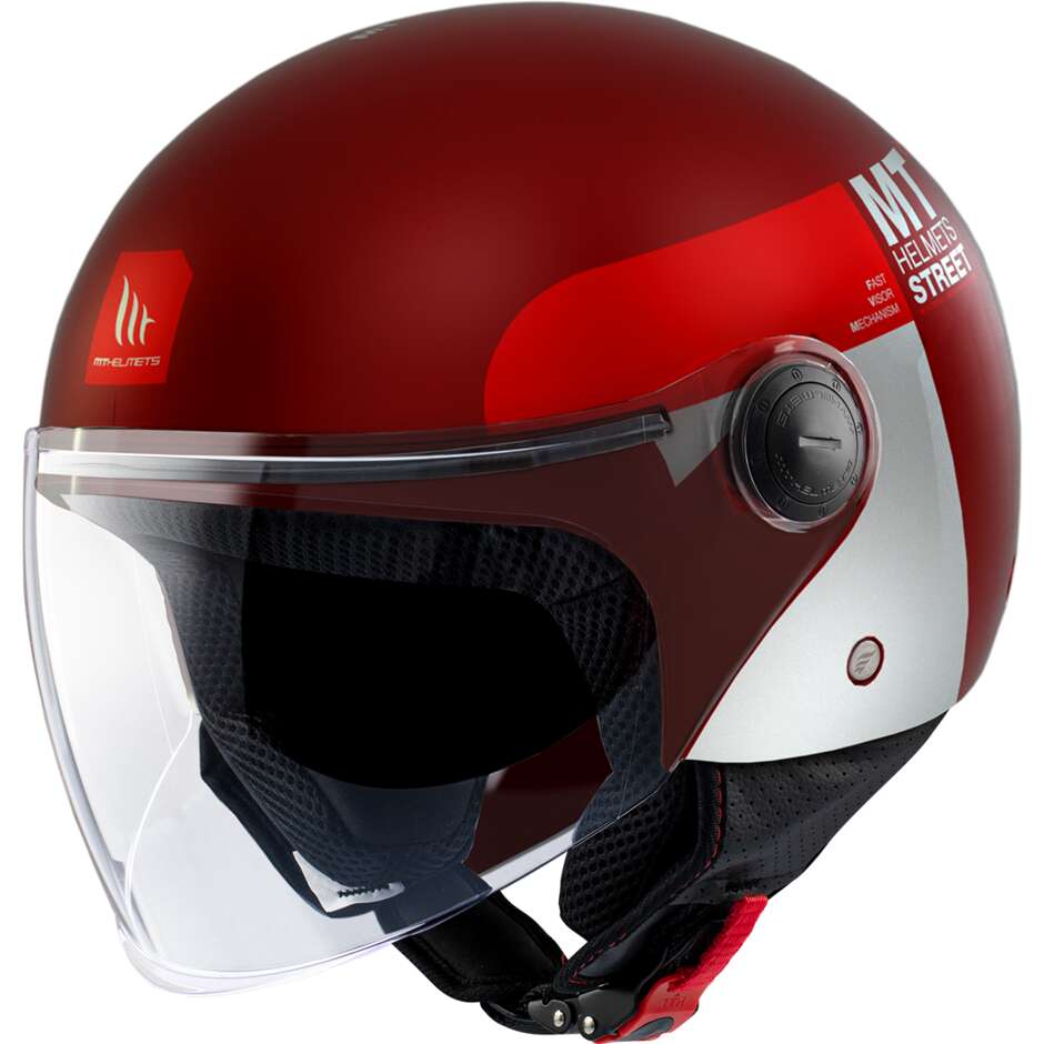 Casque de moto jet Mt Helmets STREET S 22.06 Inboard C5 rouge mat