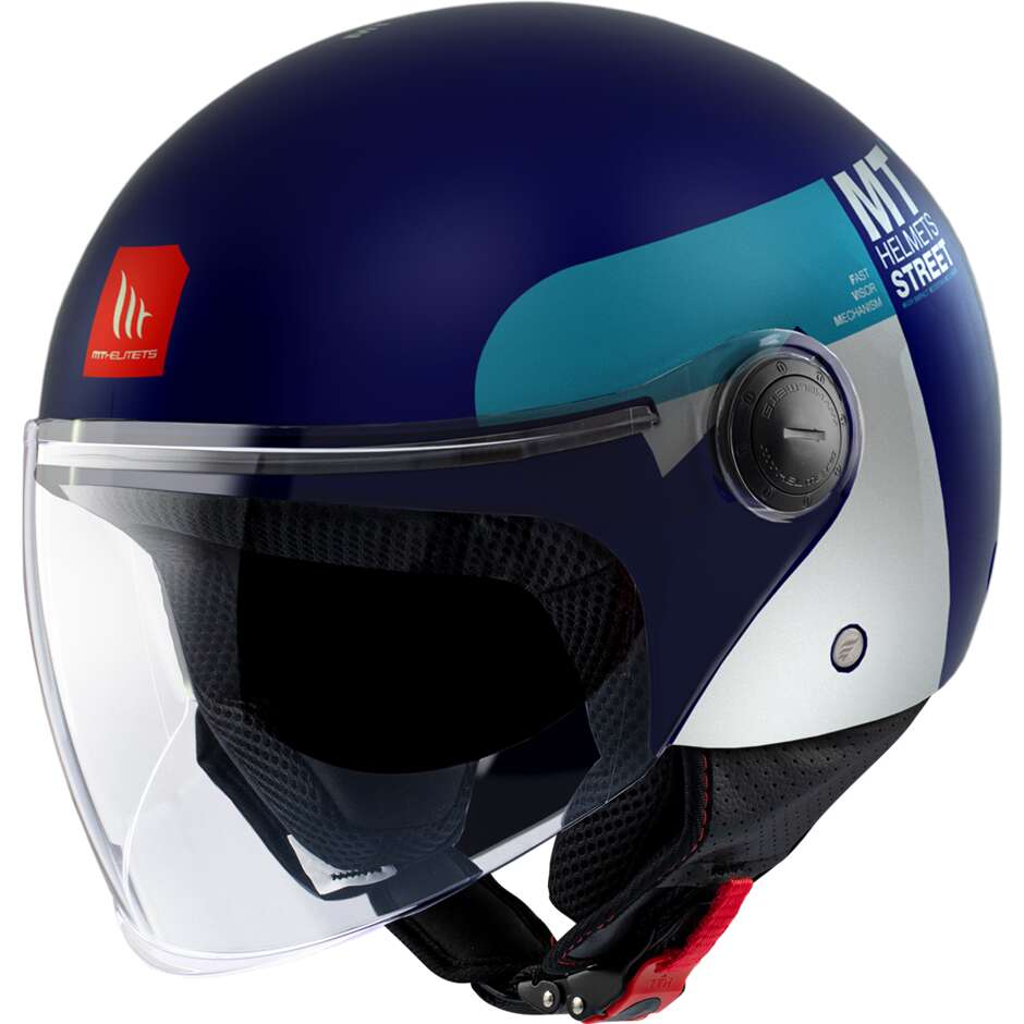 Casque de moto jet Mt Helmets STREET S 22.06 Inboard C7 bleu mat