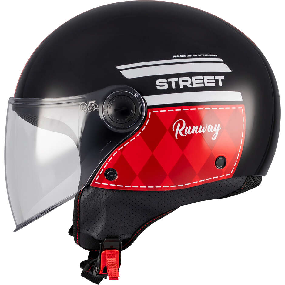 Casque de moto jet Mt Helmets Street S Runway B5 , noir et rouge brillant