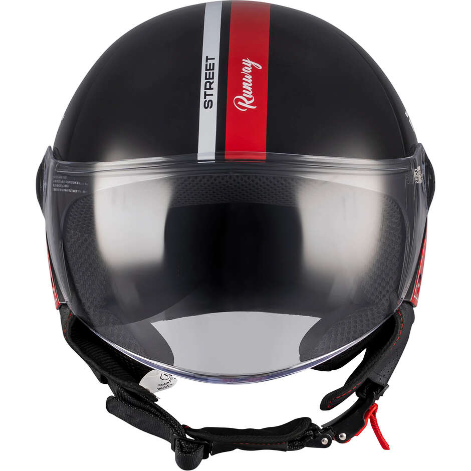 Casque de moto jet Mt Helmets Street S Runway B5 , noir et rouge brillant