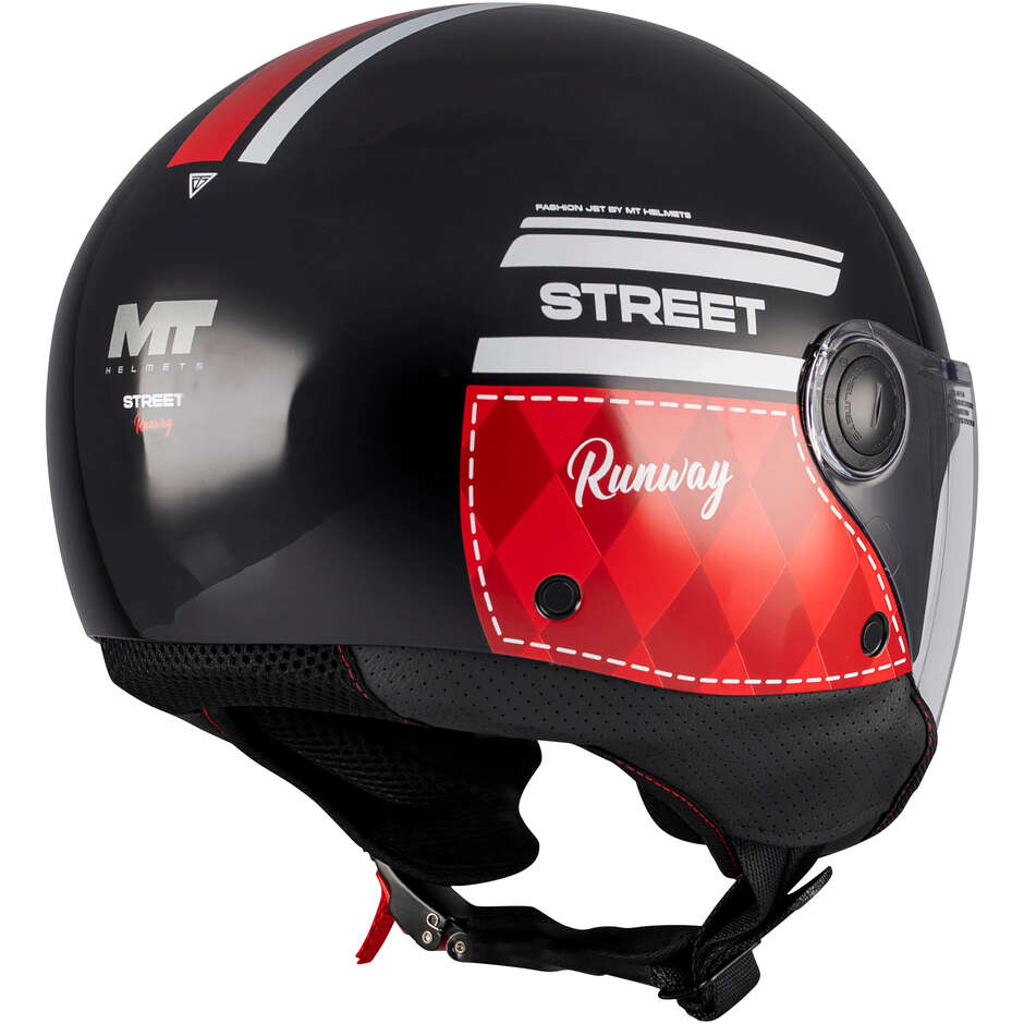 Casque de moto jet Mt Helmets Street S Runway B5 , noir et rouge brillant