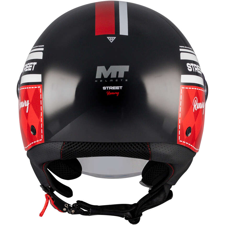 Casque de moto jet Mt Helmets Street S Runway B5 , noir et rouge brillant
