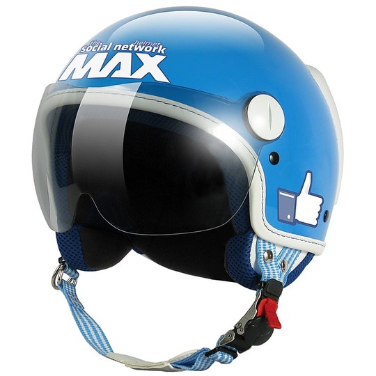 Casque de moto Jet New Max Facebook Le réseau social Turquoise brillant