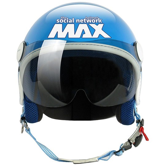 Casque de moto Jet New Max Facebook Le réseau social Turquoise brillant
