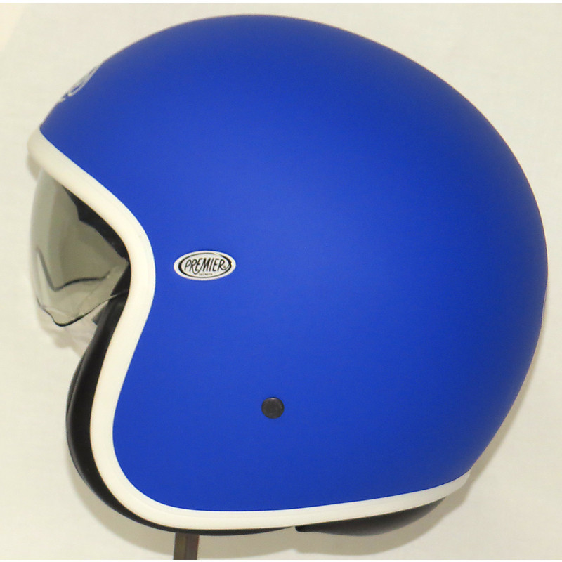 Casque de moto Jet Premier vintage en fibre avec visière intégrée Matt Blue Vente en Ligne