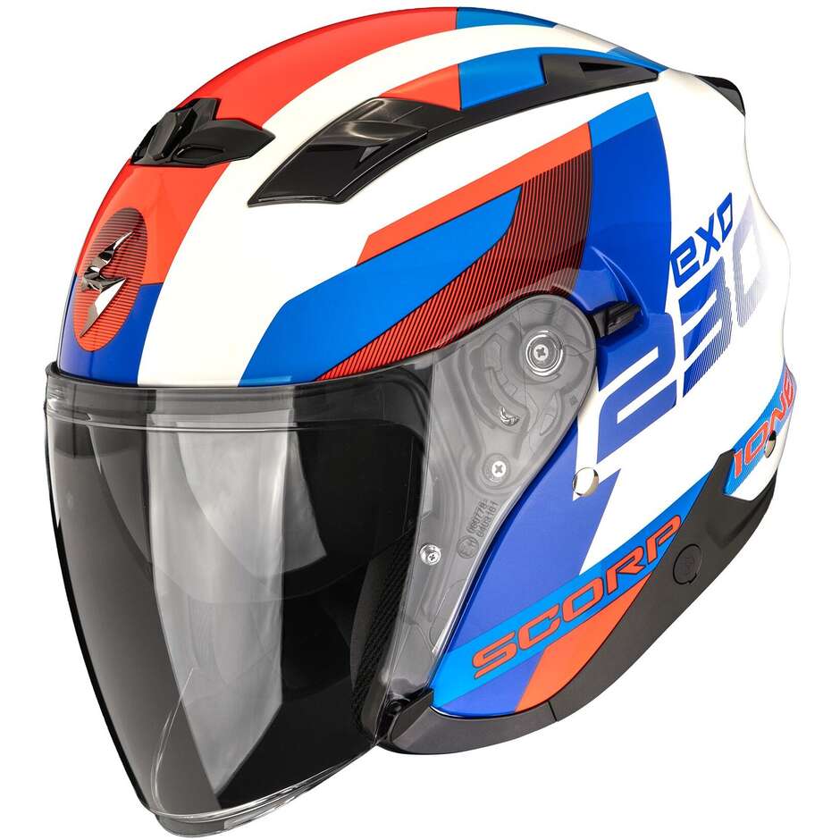 Casque de moto jet Scorpion EXO-230 COMICS Blanc Bleu Rouge