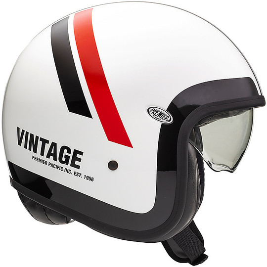 Casque de moto Jet Vintage en fibre Premier VINTAGE EVO DO8 blanc rouge