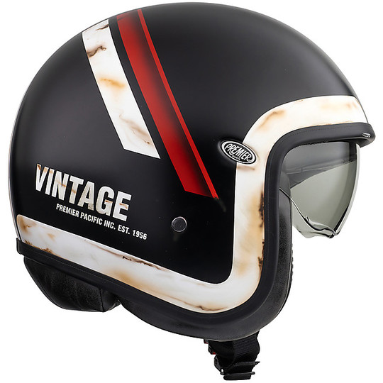 Casque de moto Jet Vintage en fibre Premier VINTAGE EVO DO92 Old Style BM Matt Black