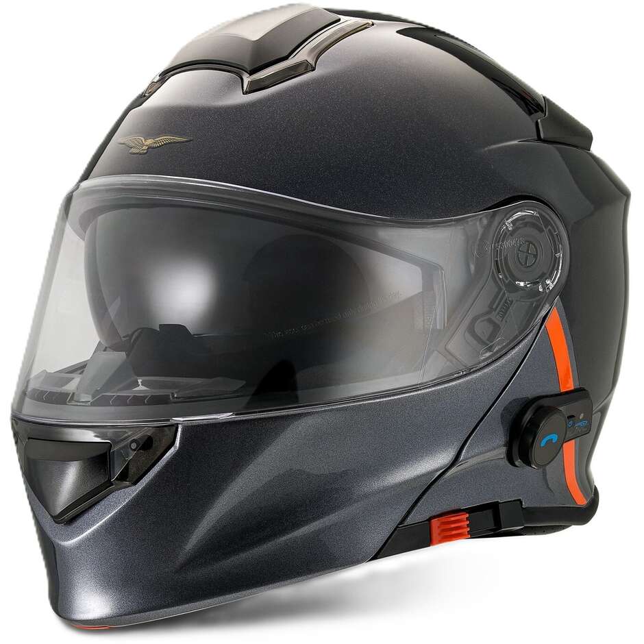 Casque de moto modulable Moto Guzzi 22.06 avec Bluetooth intégré, noir et gris