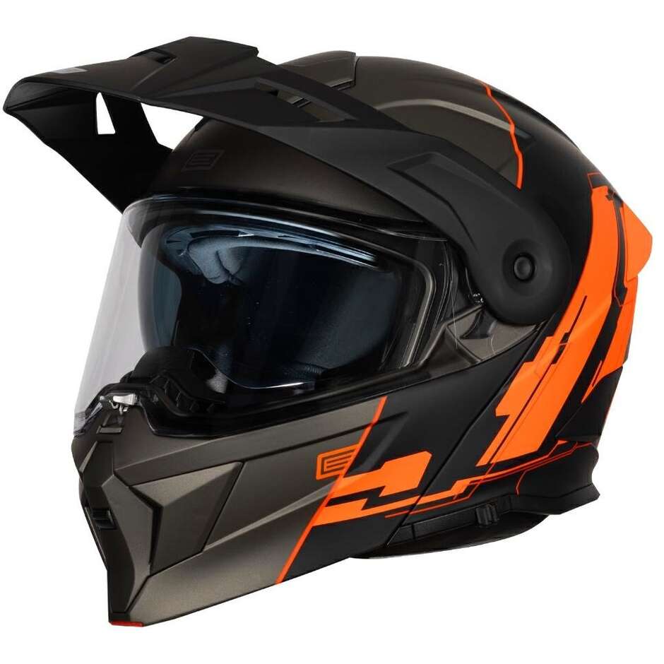 Casque de moto modulable ORIGINE ADVENTURE CYBORG Orange fluo Titane mat 22.06