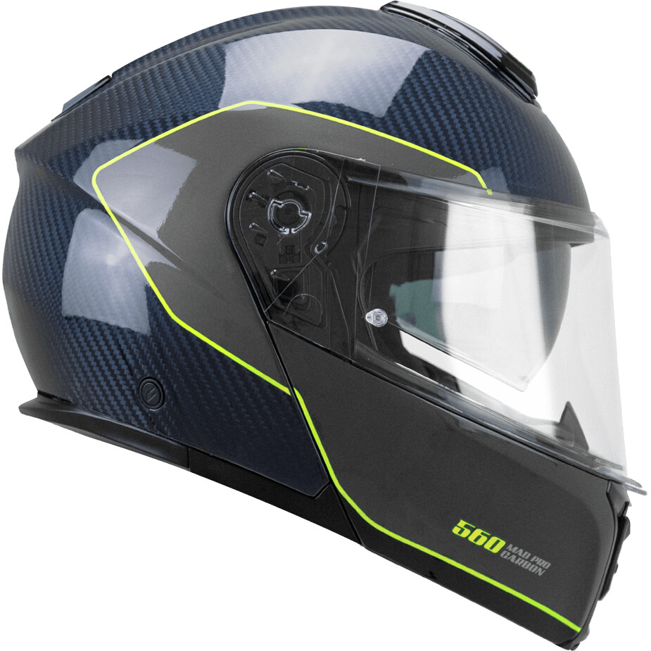 Casque de moto modulable P/J CGM 560S MAD PRO SPORT Bleu carbone Jaune fluorescent