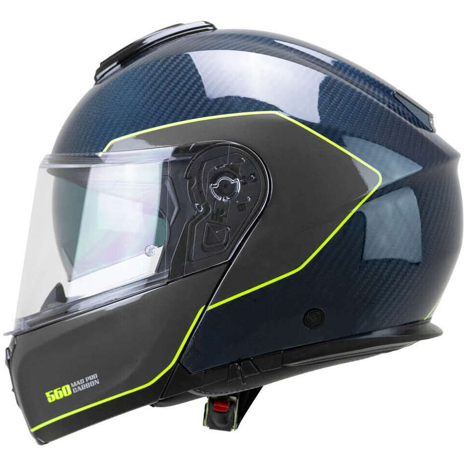 Casque de moto modulable P/J CGM 560S MAD PRO SPORT Bleu carbone Jaune fluorescent