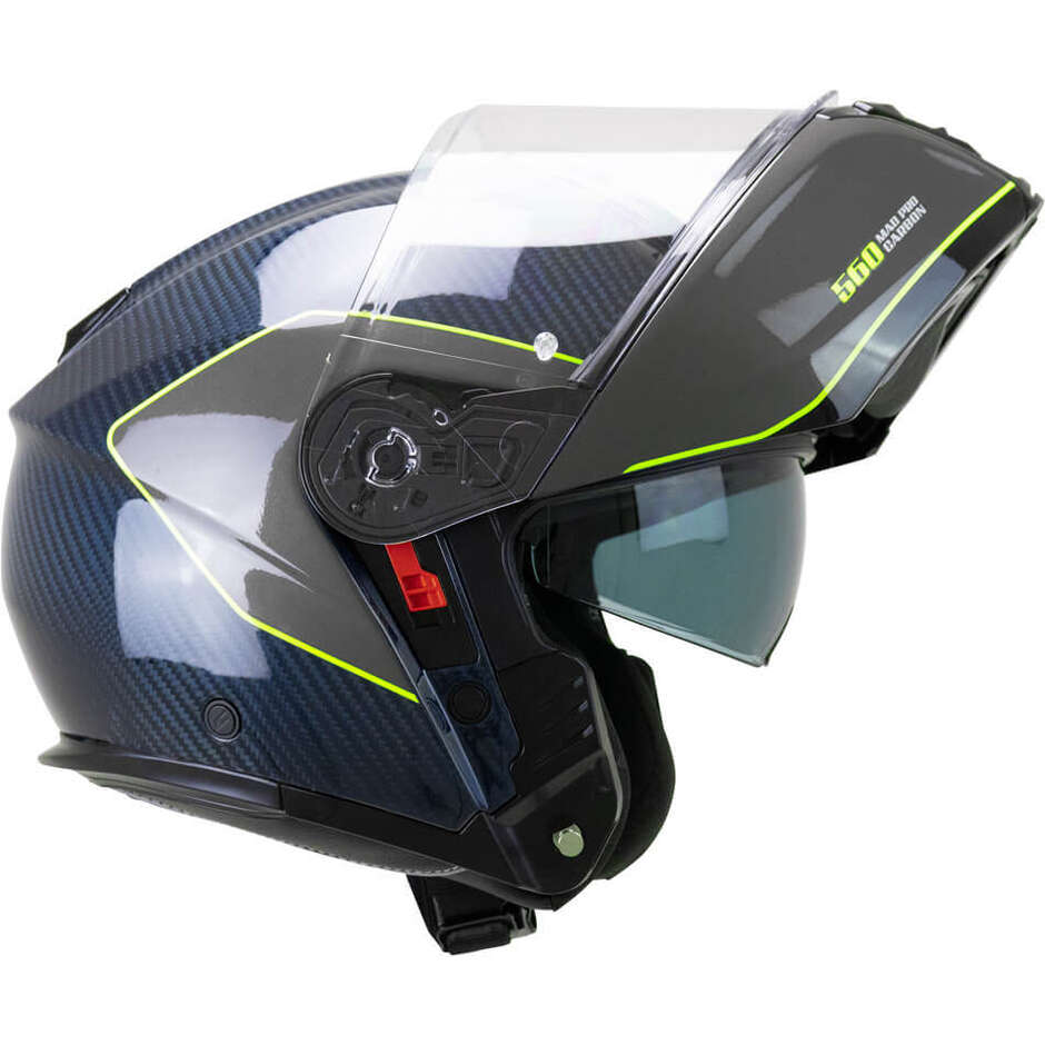Casque de moto modulable P/J CGM 560S MAD PRO SPORT Bleu carbone Jaune fluorescent