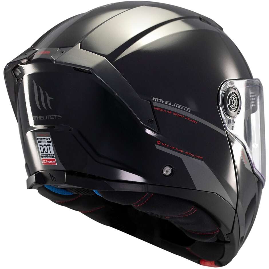 Casque de moto modulable P/J Mt Helmets ATOM 2 SV SOLID A1 Noir brillant
