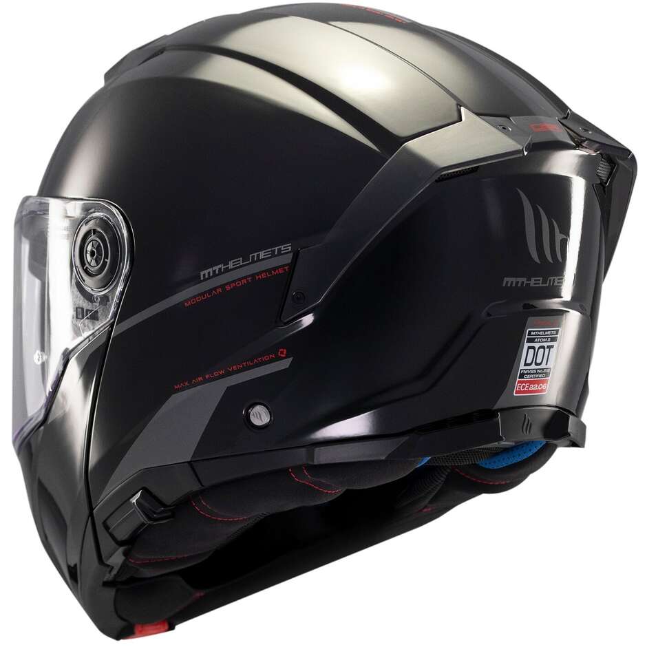 Casque de moto modulable P/J Mt Helmets ATOM 2 SV SOLID A1 Noir brillant