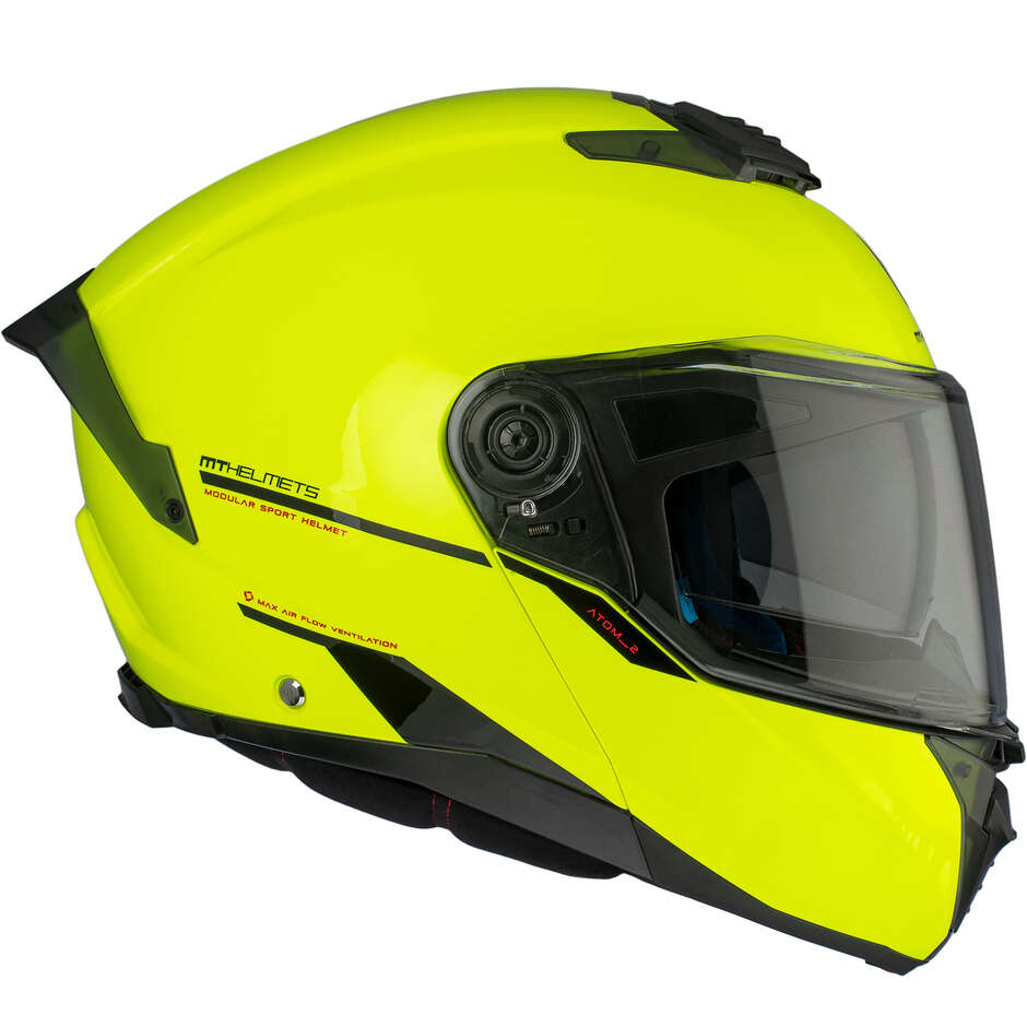 Casque de moto modulable P/J Mt Helmets ATOM 2 SV SOLID A3 Jaune fluo brillant