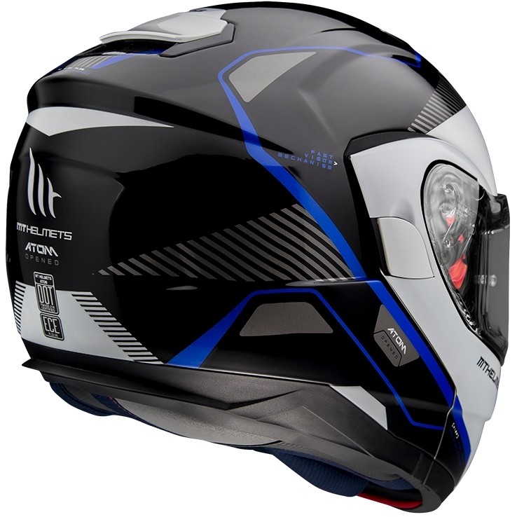 Casque de moto modulaire approuvé P / J Mt casque ATOM sv OPENED B7 blanc noir bleu brillant