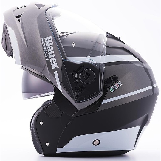 Casque de moto modulaire Blauer Sky 2 Black Titanium Matt White