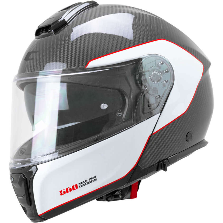 Casque de moto modulaire CGM 560S MAD PRO SPORT Carbone Blanc/Rouge P/J