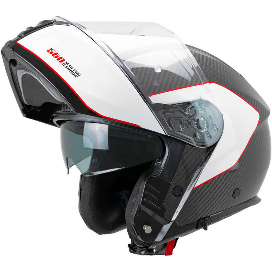 Casque de moto modulaire CGM 560S MAD PRO SPORT Carbone Blanc/Rouge P/J