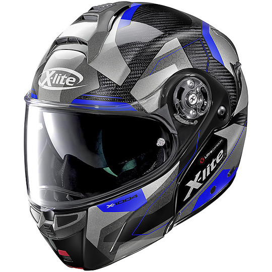 Casque de moto modulaire en carbone X-Lite X-1004 Ultra Carbon DEDALON N-Com 019 Glossy Black Blue