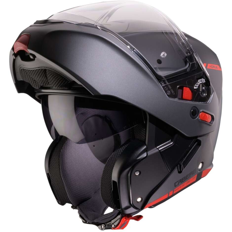 Casque de moto modulaire homologué Caberg HORUS X RAY P/J, noir mat, gris, rouge fluo