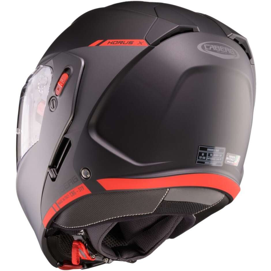 Casque de moto modulaire homologué Caberg HORUS X RAY P/J, noir mat, gris, rouge fluo