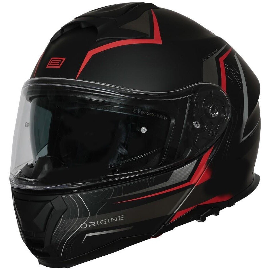 Casque de moto modulaire Origine LOGIC PATH, noir mat, rouge fluorescent
