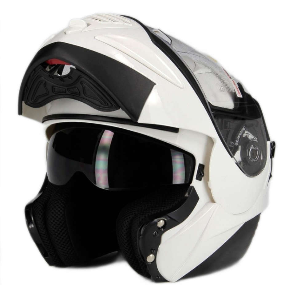 Casque Moto Modulaire BCBKD - Homologué ECE/DOT - Double Visière - Taille M Noir Brillant