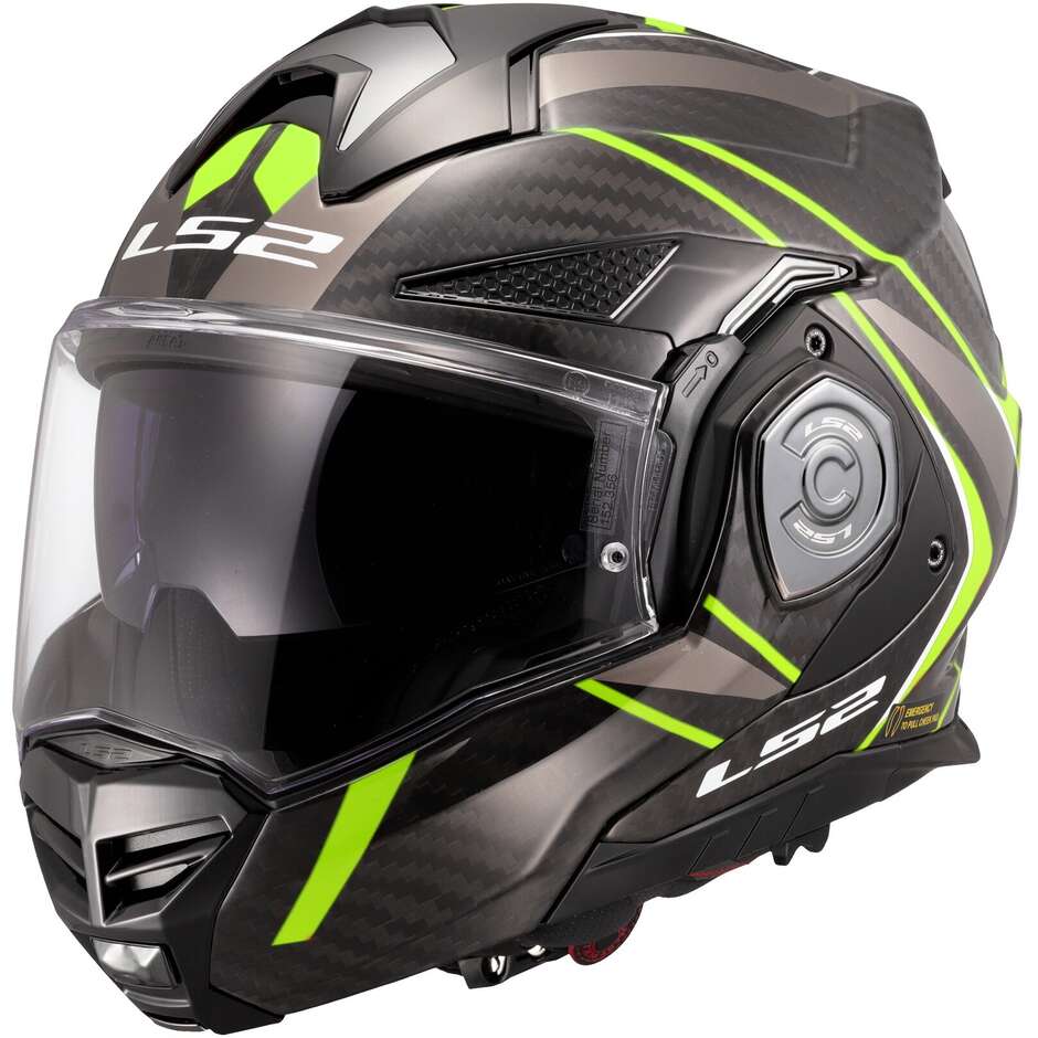 Casque de moto modulaire P/J en carbone LS2 FF901 ADVANT XC FUTURE II Jaune Fluo