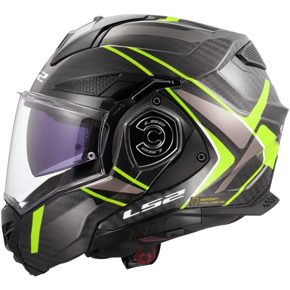 Casque de moto modulaire P/J en carbone LS2 FF901 ADVANT XC FUTURE II Jaune Fluo