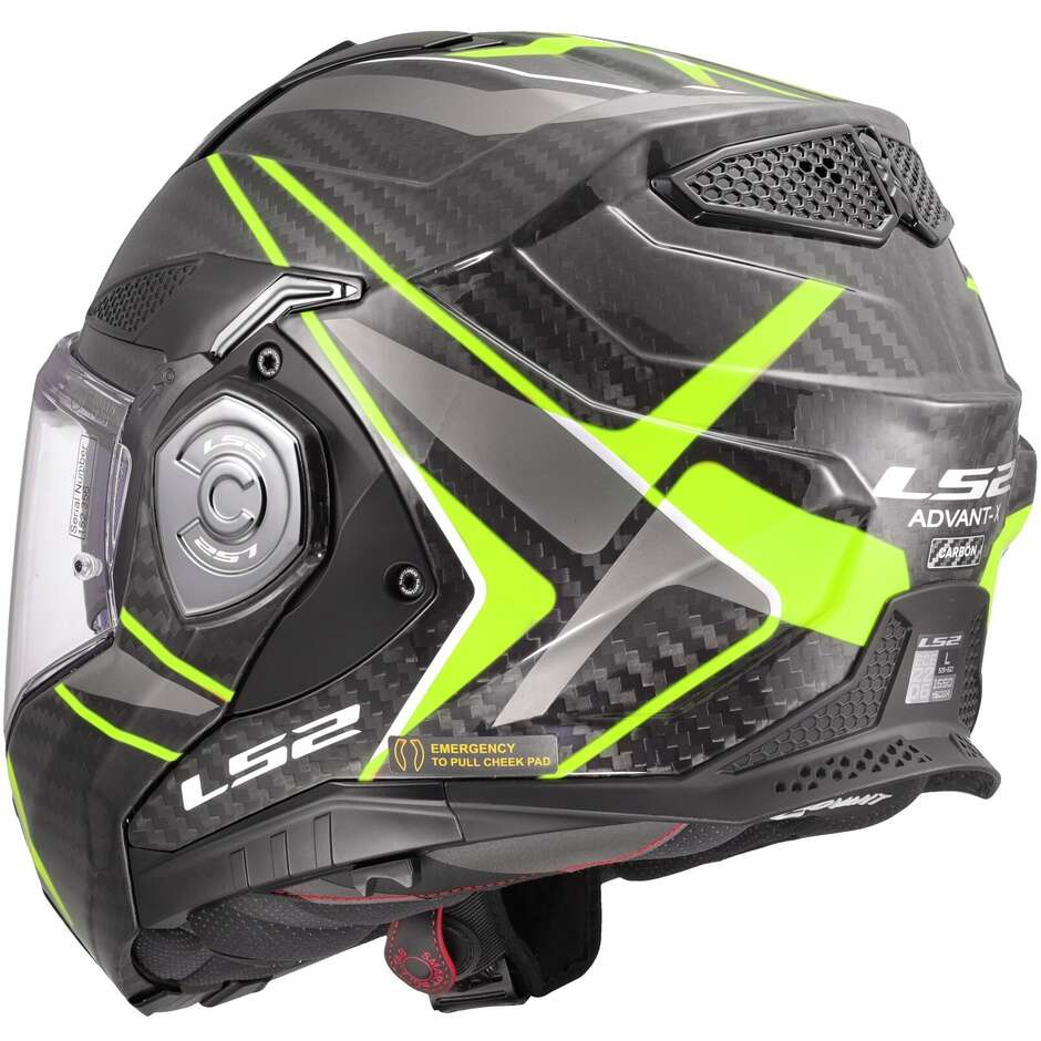 Casque de moto modulaire P/J en carbone LS2 FF901 ADVANT XC FUTURE II Jaune Fluo