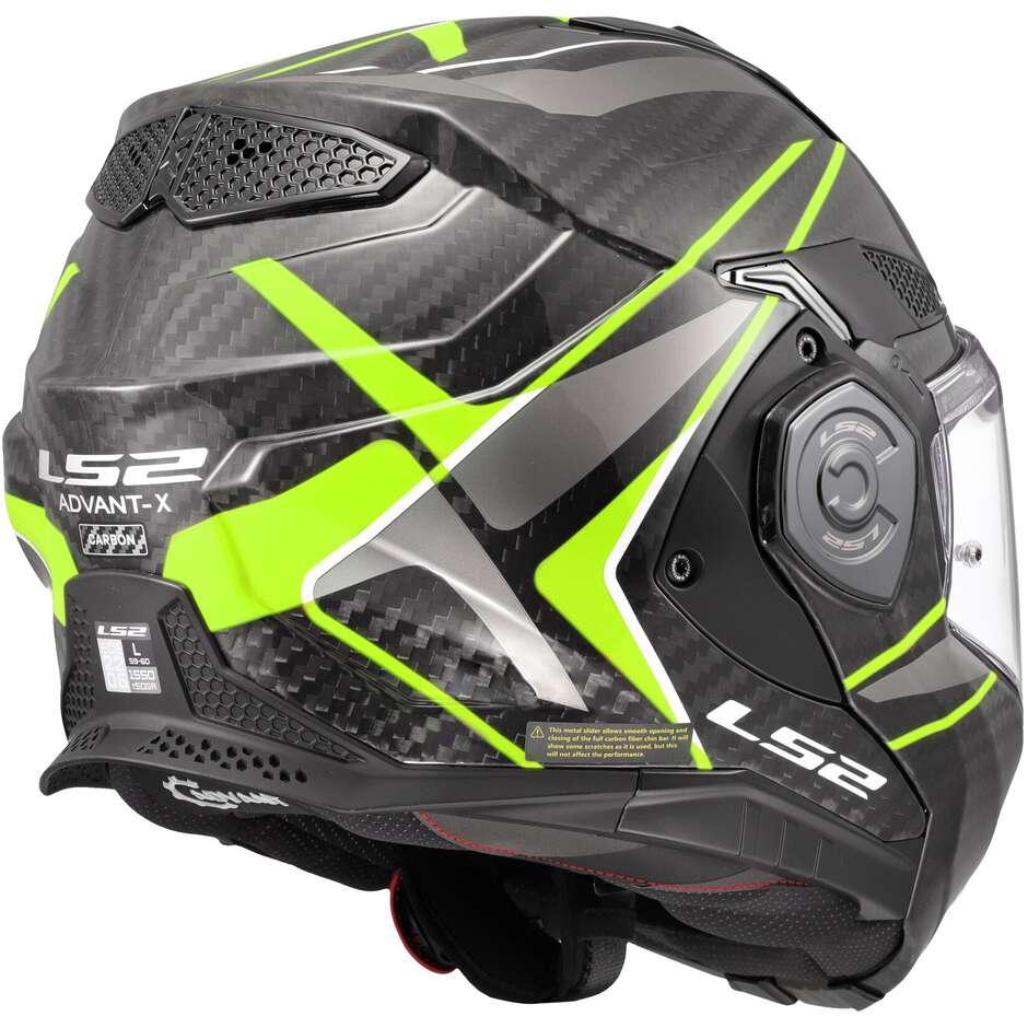 Casque de moto modulaire P/J en carbone LS2 FF901 ADVANT XC FUTURE II Jaune Fluo