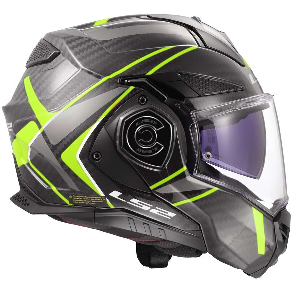 Casque de moto modulaire P/J en carbone LS2 FF901 ADVANT XC FUTURE II Jaune Fluo
