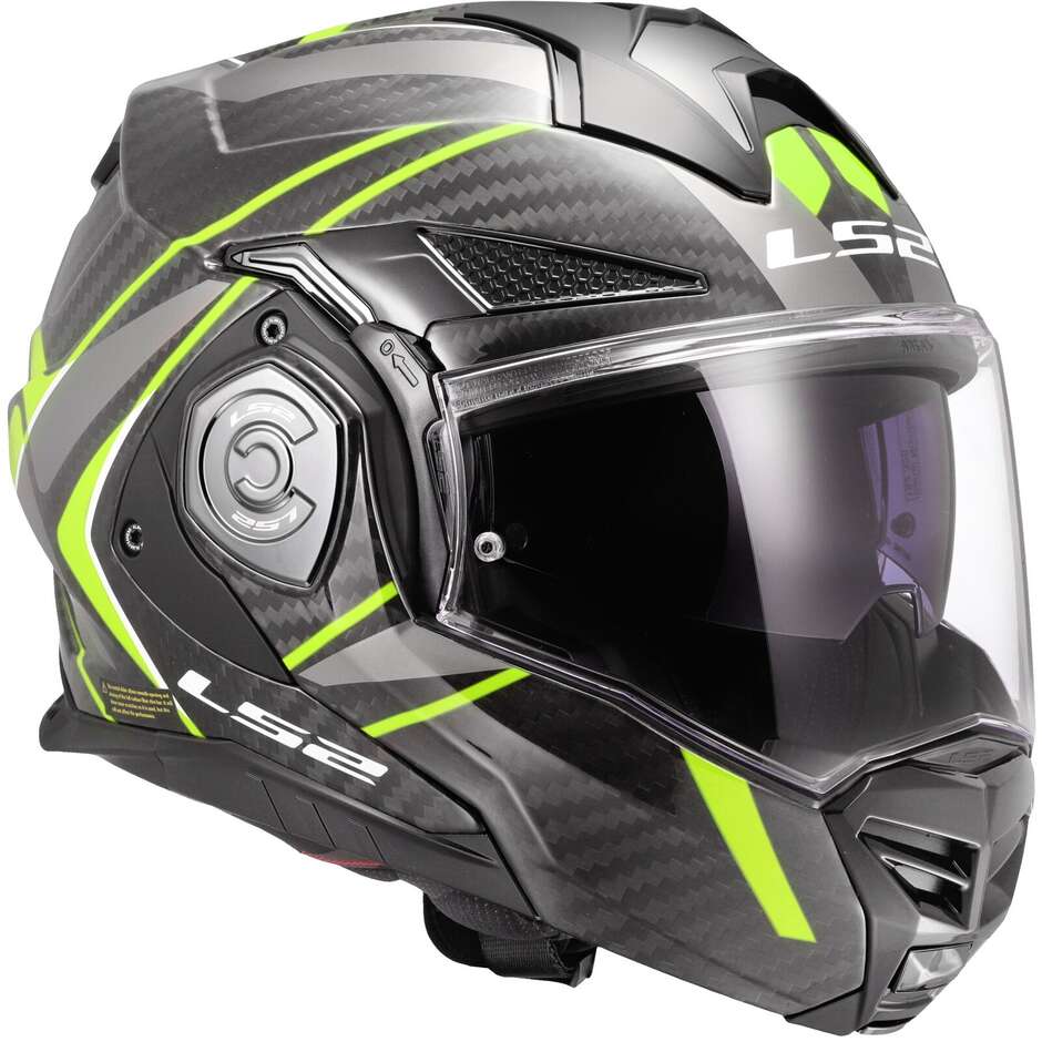 Casque de moto modulaire P/J en carbone LS2 FF901 ADVANT XC FUTURE II Jaune Fluo