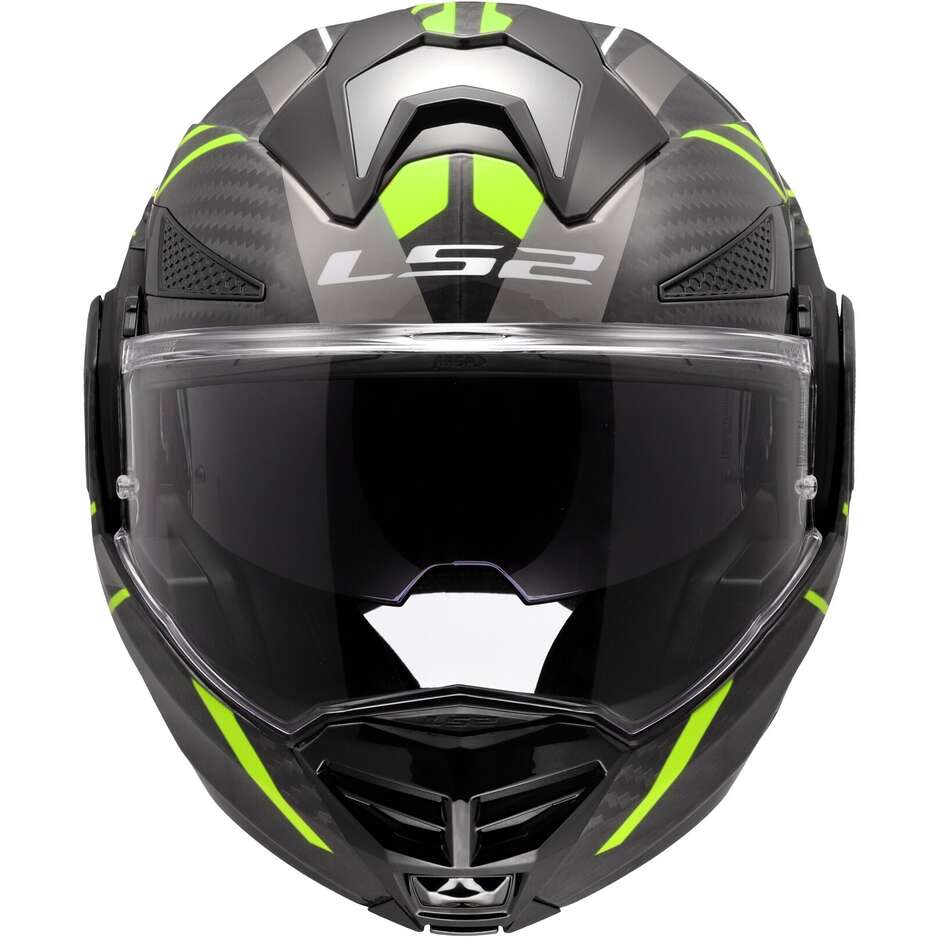 Casque de moto modulaire P/J en carbone LS2 FF901 ADVANT XC FUTURE II Jaune Fluo