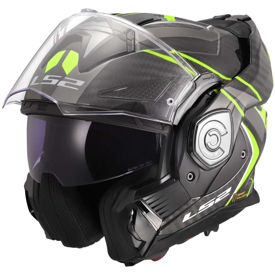 Casque de moto modulaire P/J en carbone LS2 FF901 ADVANT XC FUTURE II Jaune Fluo