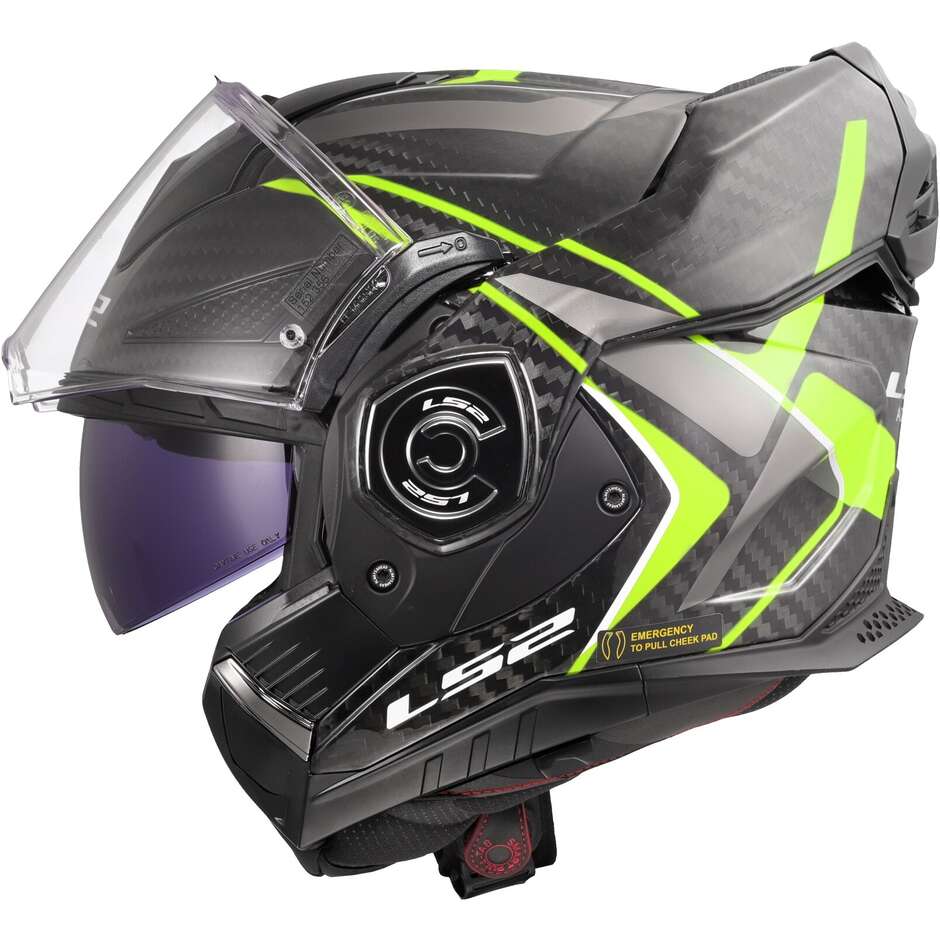 Casque de moto modulaire P/J en carbone LS2 FF901 ADVANT XC FUTURE II Jaune Fluo