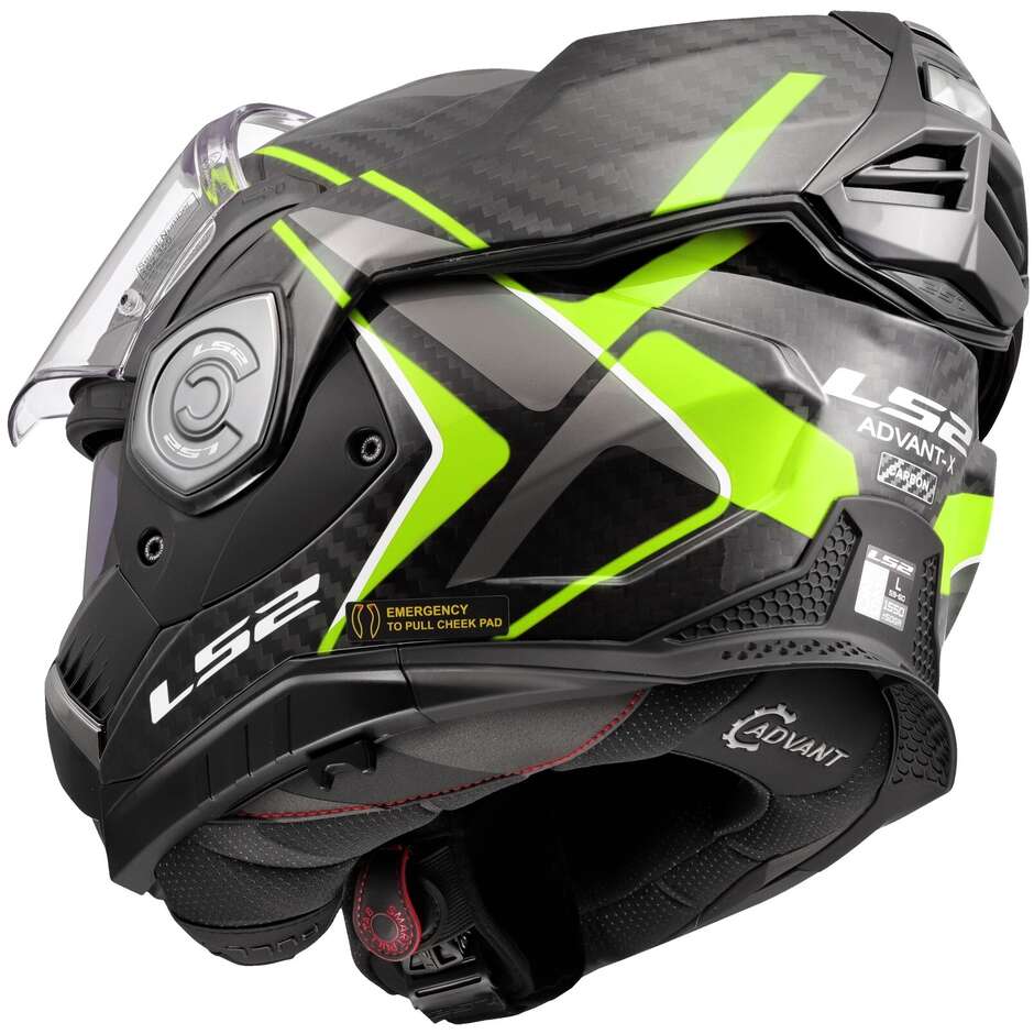 Casque de moto modulaire P/J en carbone LS2 FF901 ADVANT XC FUTURE II Jaune Fluo