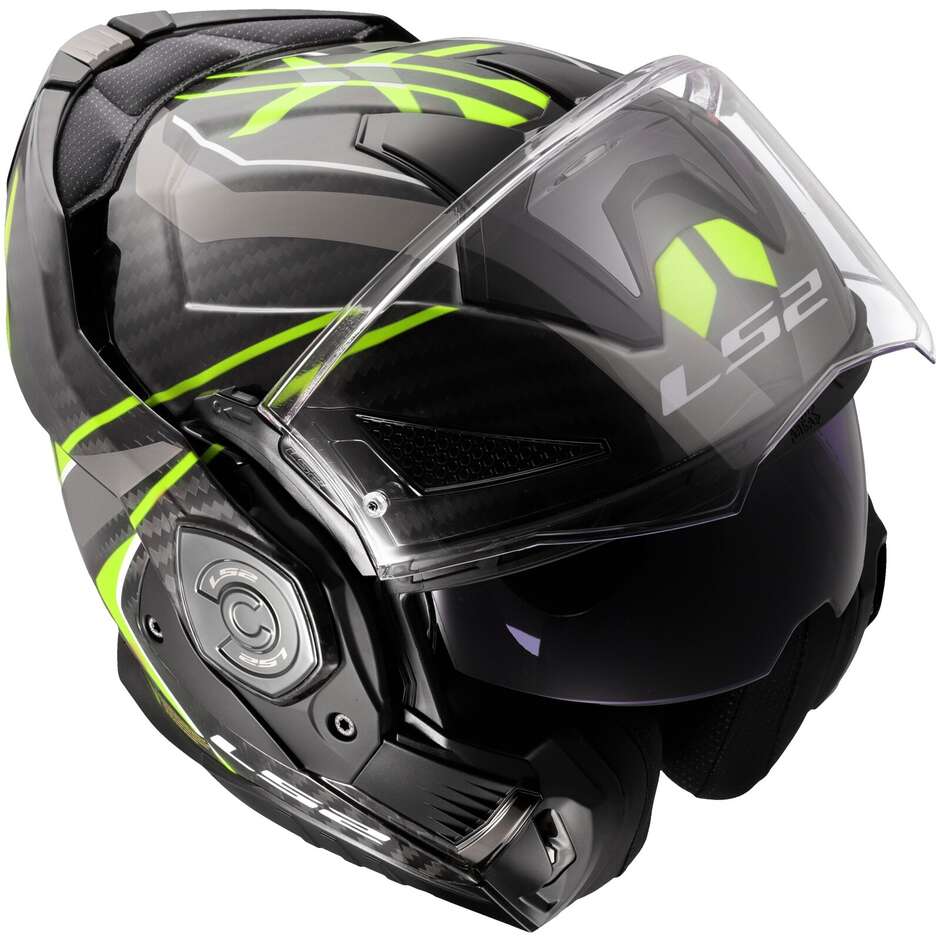 Casque de moto modulaire P/J en carbone LS2 FF901 ADVANT XC FUTURE II Jaune Fluo