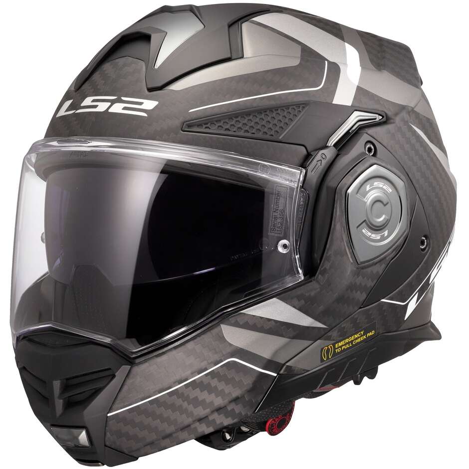 Casque de moto modulaire P/J en carbone LS2 FF901 ADVANT XC HORIZON gris argent